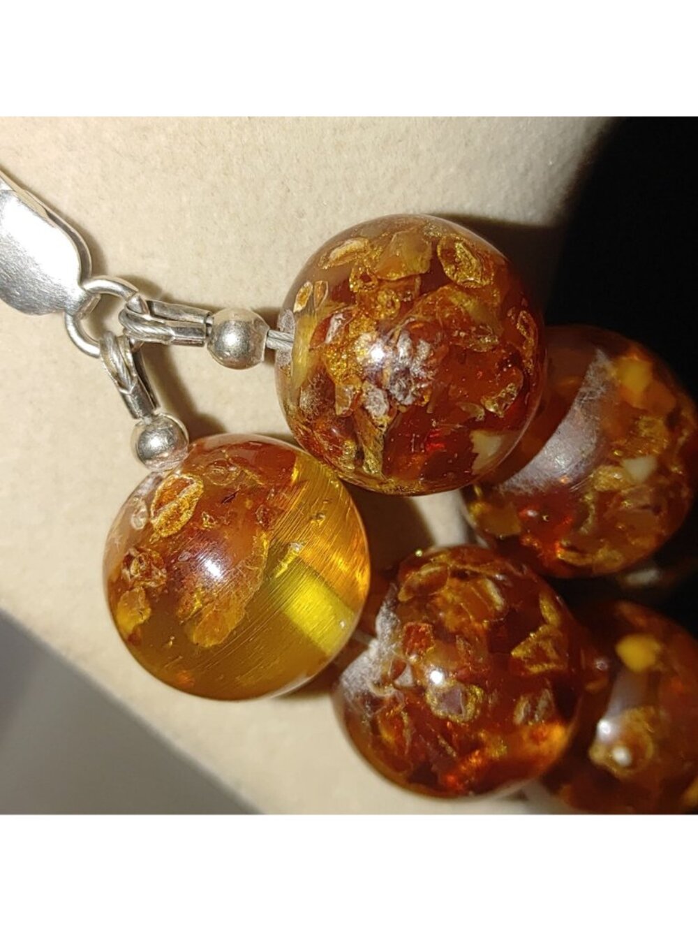 Double Strand Amber Bead Necklace Vintage Sterling Silver Clasp 206g 15mm Beads - Picture 16 of 16